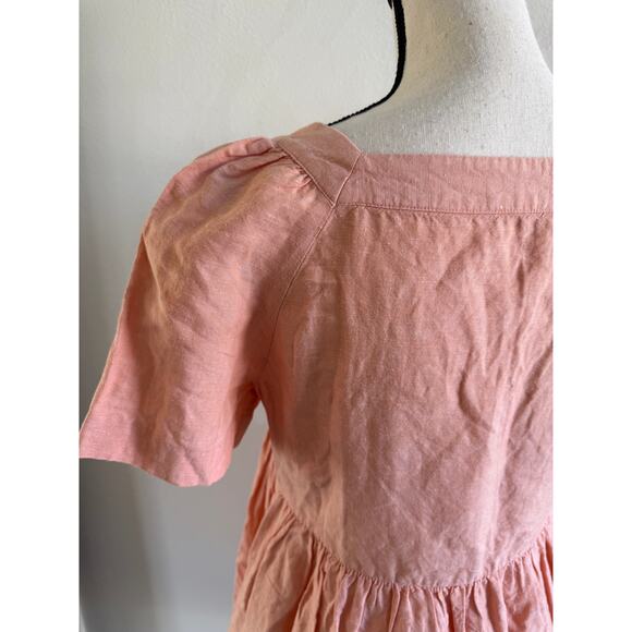 Madewell Allie Linen Blend Peach Coral Square Neck Mini Dress size Small - Picture 8 of 13